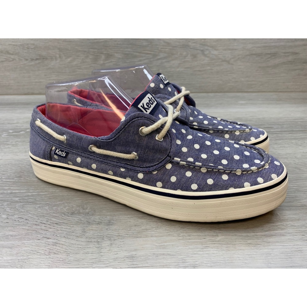 Keds Boat Shoes Women's 9 Blue Polka Dot Canvas Slip On Sneakers Comfort Shoes